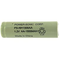 Power Sonic Battery, Rechargeable, AA, Nickel-Metal Hydride, 1.2VDC, 1.5Ah, Pressure Contact, NH