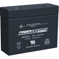 Power Sonic Battery, Rechargeable, Rectangular, Lead Acid, 12VDC, 5.4Ah, Quick Disconnect: 0.187