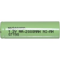 Power Sonic Battery, Rechargeable, AA, Nickel-Metal Hydride, 1.2VDC, 2Ah, Pressure Contact, NH