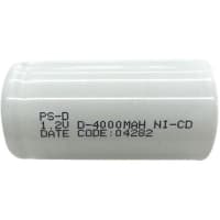 Power Sonic Battery, Rechargeable, D, Nickel-Cadmium, 1.2 VDC, 4Ah, Solder Tab, PS Series