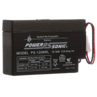 Power Sonic Battery, Rechargeable, Sealed Lead Acid, 12VDC, 0.8Ah, PS Series