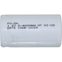 Power Sonic Battery, Rechargeable, D, Nickel-Cadmium, 1.2VDC, 4Ah, Flat Top, PS Series