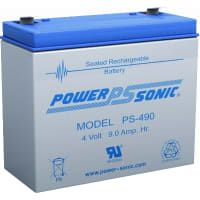 Power Sonic Battery, Rechargeable, Rectangular, Lead Acid, 4VDC, 9Ah, Quick Disconnect: 0.25, SLA