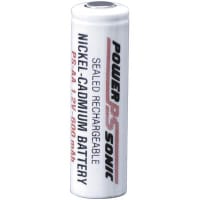 Power Sonic Battery, Rechargeable, AA, Nickel-Cadmium, 1.2VDC, 600mAh, Flat Top, PS Series