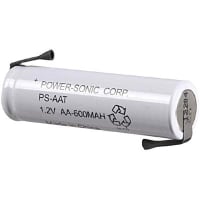 Power Sonic Battery, Rechargeable, AA, Nickel-Cadmium, 1.2 VDC, 600mAh, Solder Tab, PS Series