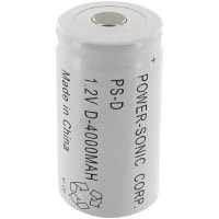 Power Sonic Battery, Rechargeable, D, Nickel-Cadmium, 1.2VDC, 4Ah, Flat Top, PS Series