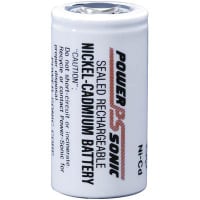 Power Sonic Battery, Rechargeable, C, Nickel-Cadmium, 1.2VDC, 2Ah, Flat Top, PS Series