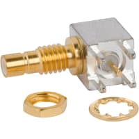 Amphenol RF Receptacle, SMB, 50 Ohms, Right Angle, Gold, Brass, Quick Connect/Disconnect