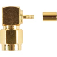 Amphenol RF Connector, SMA, Crimp, Right Angle, Brass, Brass, Gold over Nickel, Teflon