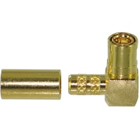 Amphenol RF Connector, SMB, 50 Ohms, Right Angle, Gold, Brass/Zinc, Teflon, Gold, Crimp