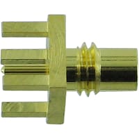 Amphenol RF connector, rf coaxial, smc str recept jack, pcb term, 4 legs, center cont, 50 ohm