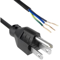 Qualtek Electronics Corp. Cord, Power, 5-15P Plug, Stripped End, 3 Cond SJT Cbl, 910 in., 14 AWG, Black