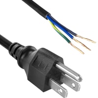 Qualtek Electronics Corp. Cord, Power, 5-15P Plug, Stripped End, 3 Cond SJT Cbl, 910 in., 18 AWG, Black