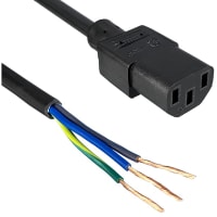 Qualtek Electronics Corp. Cord, Power, C13, Stripped End, 3 Cond SJT Cbl, 910 in., 18 AWG, Black, +60degc Temp