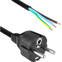 Qualtek Electronics Corp. Cord, Power, Cont. Europe Plug CEE 7/7, Stripped End, 3 Cond H05VV-F Cbl, 2.5m, 1mm