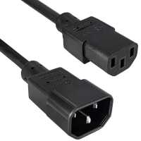 Qualtek Electronics Corp. Cord, Power Supply, C14 Plug, C13, 3 Cond SVT Cbl, 33 in., 18 AWG, Black, +60degc Temp