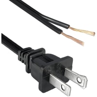 Qualtek Electronics Corp. Cord, Power, 1-15P Plug, Stripped End, 2 Cond SPT-1 Cbl, 6ft., 18 AWG, Black