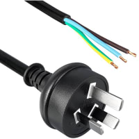 Qualtek Electronics Corp. Power Cord, 3 Cond, AS3112 to Wire Leads, Black, H05VV-F, 5.90'