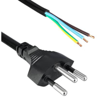 Qualtek Electronics Corp. Power Cord, 3 Cond, SEV 1011 3 Pos to Wire Leads, Black, H05VV-F, 8.20'