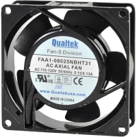 Qualtek Electronics Corp. AC Fan, 115V, 80x80x25mm, 15/19CFM, 6/5W, 18.3/24dBA, 2500RPM, Terminals