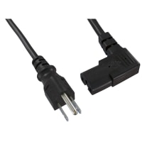 Qualtek Electronics Corp. Power Cord, 9FT 10in, SJT, 3 Conductor, 18 AWG, 10A, NEMA 5-15P, C13, Right Angle