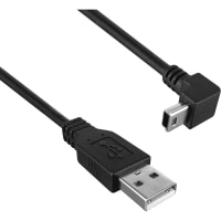 Qualtek Electronics Corp. Cable;USB 2.0;A Male to USB 2.0 Mini B Male;Down Angled;3FT;480Mbps;Black