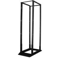 Quest Manufacturing 4-Post Open Frame Steel Floor Rack, Adjustable, 28U, 4' x 19" x 24"-36"D, Bl