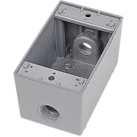 Red Dot by ABB Single Gang Universal Weatherproof Box, 2-5/8"D, 1/2", Silver, Alum 3 Outlets