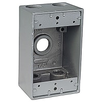 Red Dot by ABB Single Gang Universal Weatherproof Box, Hub Size 1/2", Silver, Alum, 5 Outlets