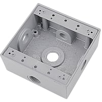 Red Dot by ABB Two Gang Weatherproof Box, 3/4" Hub, Silver Alum, 5 Outlets