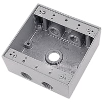 Red Dot by ABB Two Gang Weatherproof Box, 3/4" Hub, Silver Alum, 5 Outlets