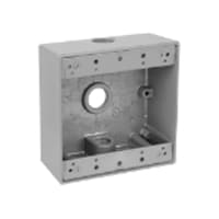 Red Dot by ABB Two Gang Universal Weatherproof Box, Hub Size 1/2", Silver, Aluminum, 3 Outlets