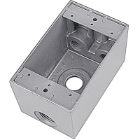 Red Dot by ABB Single Gang Universal Weatherproof Box, Hub Size 1/2", Silver, Alum, 4 Outlets