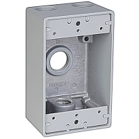 Red Dot by ABB Single Gang Universal Weatherproof Box, Hub Size 3/4", Silver, Alum, 4 Outlets