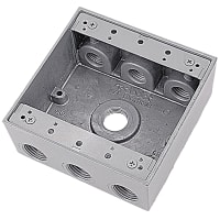 Red Dot by ABB Two Gang Weatherproof Box, 1/2" Hub, Silver Alum, 7 Outlets