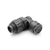 Amphenol Tuchel Industrial Circular Plastic Male R-Angle Cable Connector, 6+Gnd, Crimp, Black