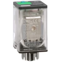 Schneider Electric/Legacy Relays Relay, E-Mech, 3PDT, Ctrl-V 24DC, 10A, 250VAC, Socket Mnt, Octal, 11 Pin, LED, 750 Series