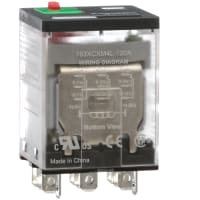 Schneider Electric/Legacy Relays Relay, 15 A, 110/120 VAC, 50/60 Hz at +25C, 3PDT, 2770 Ohms, Solder/Plug-In