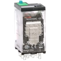 Schneider Electric/Legacy Relays Relay 4PDT, 12DC, 6A, 12 VDC, Socket Mount, Blade Terminal, 792 Control Series