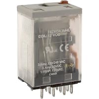 Schneider Electric/Legacy Relays Relay, 3 A, 12 VDC @ 25 C, 4PDT, 160 Ohms @ 25 C, Solder/Plug-In, Bifurcated