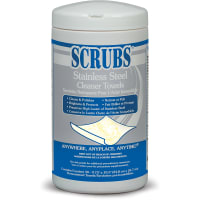 SCRUBS Stainless Steel Cleaner Wipes, 30 count Container, Cirtus Odor, Colorless