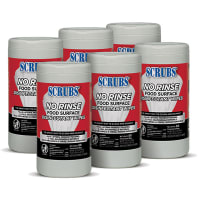 SCRUBS SCRUBS No Rinse Wipes, Food Surface Disinfectant Wipes, Box of 6 Tubs, (80/Tub)