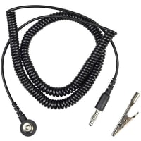 SCS wrist strap, Coiled Cord, Aligator Clip, 1 ohm resistor, 4mm snap, 12 ft, Black