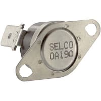 Selco Thermostat, 1/2 in Disc, Auto-Reset, Open on Rise, Open at 190 F, Close at 160 F