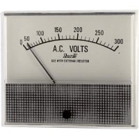 Shurite Panel Meter, Volt, Elec, Analog, Range 0-300VAC, Dim 3.5"Lx2.04"Wx3"H, Polystyrene