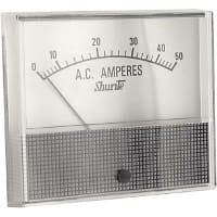 Shurite Panel Meter, Ammeter, Elec, Analog, Range 0-50AAC, Dim 3.5"Lx2.04"Wx3"H, Polystyrene