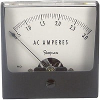 Simpson Panel Meter, Ammeter, E-mech, Analog, Range 0-3AAC, Stud, Dim 2.47"Lx2.47"H, Plastic