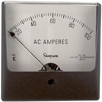 Simpson Panel Meter, Ammeter, E-mech, Analog, Range 0-100AAC, Stud, Dim 3.25"Lx3.25"H, Plastic