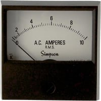 Simpson Panel Meter, Ammeter, E-mech, Analog, Range 0-10AAC, Stud, Dim 2.38"Lx2.34"H, Plastic