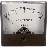 Simpson Panel Meter, Ammeter, E-mech, Analog, Range 0-10AAC, Stud, Dim 2.47"Lx2.47"H, Plastic